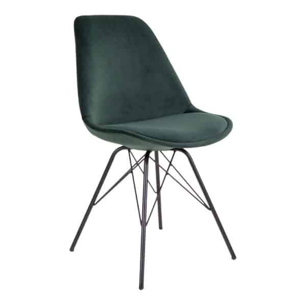2 x Oslo Spisebordsstole - Spisebordsstol i velour, mørke grøn med sorte ben