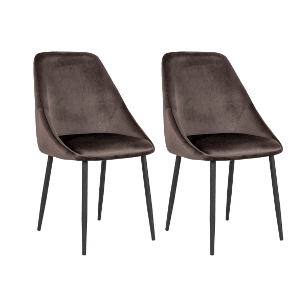 2 x Porto Spisebordsstole - Spisebordsstol i velour, mushroom med sorte ben