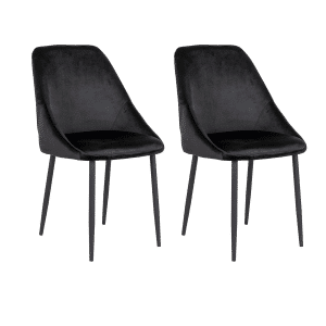 2 x Porto Spisebordsstole - Spisebordsstol i velour, sort med sorte ben