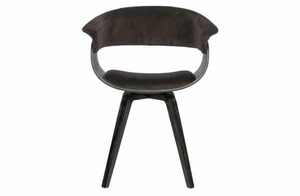 BEPUREHOME Catch spisebordsstol, m. armlæn - brun polyester fløjl og sort finér