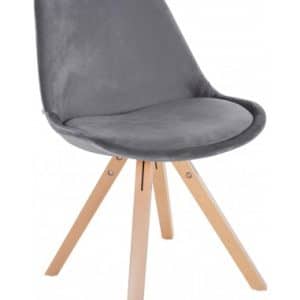 Spisebordsstol i træ og velour H81 cm - Natur/Grå