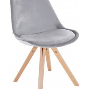Spisebordsstol i træ og velour H81 cm - Natur/Lysegrå