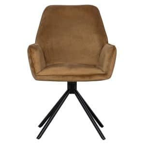 WOOOD EXCLUSIVE Amber spisebordsstol, m. armlæn - karamel fløjl polyester og sort stål