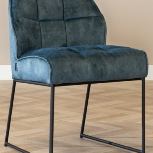 Janna spisebordsstol i metal og velour H81 cm - Sort/Blå