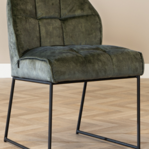 Janna spisebordsstol i metal og velour H81 cm - Sort/Grøn