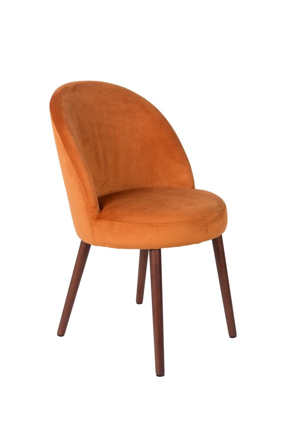 DUTCHBONE Barbara spisebordsstol - orange fløjl stof og brun bøgetræ
