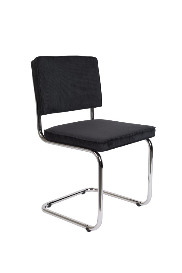 ZUIVER Ridge Rib spisebordsstol - sort fløjl polyester og sølv krom