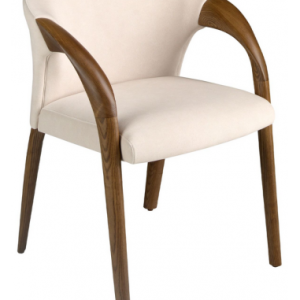 Spisebordsstol med armlæn i egetræ og velour H78 cm - Valnød/Creme