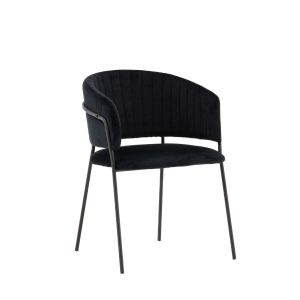 VENTURE DESIGN Selma spisebordsstol, m. armlæn - sort polyester fløjl og sort stål