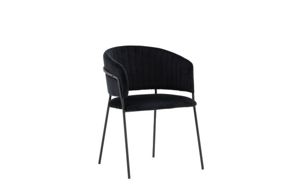 VENTURE DESIGN Selma spisebordsstol, m. armlæn - sort polyester fløjl og sort stål