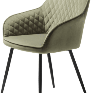 Spisebordsstol Nordique Design Milton med armlæn i olivengrønt velour, sorte metalben