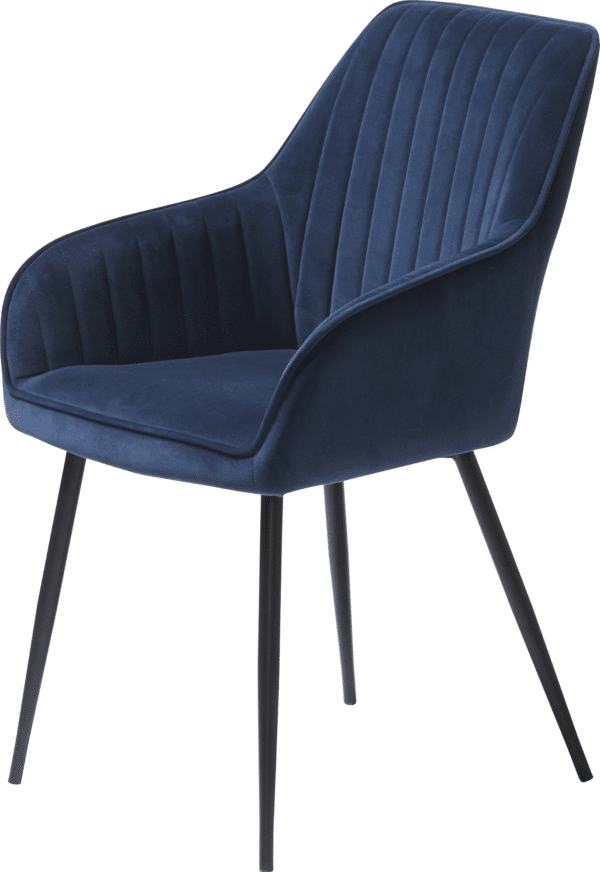 Spisebordsstol med armlæn Nordique Design Melfort blå velour med sorte metalben sæt 2