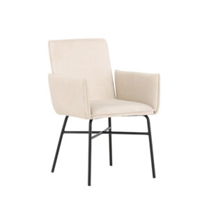 VENTURE DESIGN Petra spisebordsstol, m. armlæn - beige polyester fløjl og sort stål