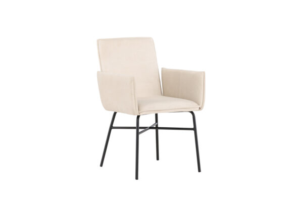 VENTURE DESIGN Petra spisebordsstol, m. armlæn - beige polyester fløjl og sort stål