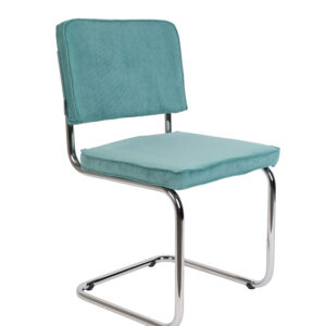 ZUIVER Ridge Rib spisebordsstol - blå fløjl polyester og sølv krom