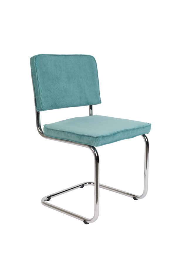 ZUIVER Ridge Rib spisebordsstol - blå fløjl polyester og sølv krom