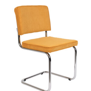 ZUIVER Ridge Rib spisebordsstol - gul fløjl polyester og sølv krom
