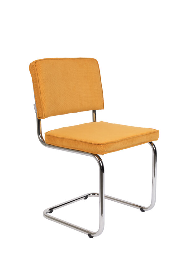 ZUIVER Ridge Rib spisebordsstol - gul fløjl polyester og sølv krom