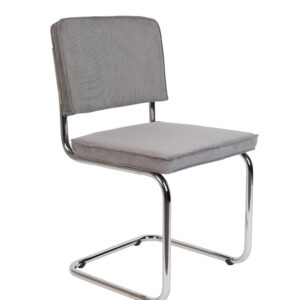 ZUIVER Ridge Rib spisebordsstol - lysegrå fløjl polyester og sølv krom