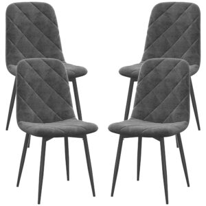 Spisestole, sæt med 4 køkkenstole med ryglæn, velour look, polstrede stole med metalben, til spisebord, grå