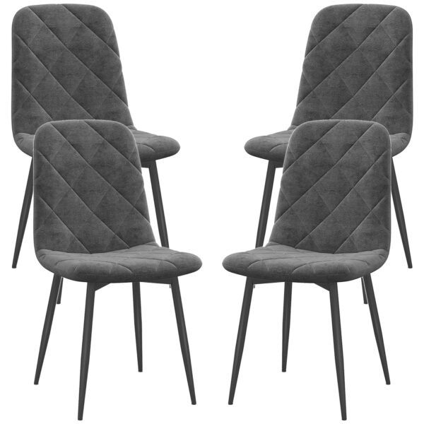 Spisestole, sæt med 4 køkkenstole med ryglæn, velour look, polstrede stole med metalben, til spisebord, grå