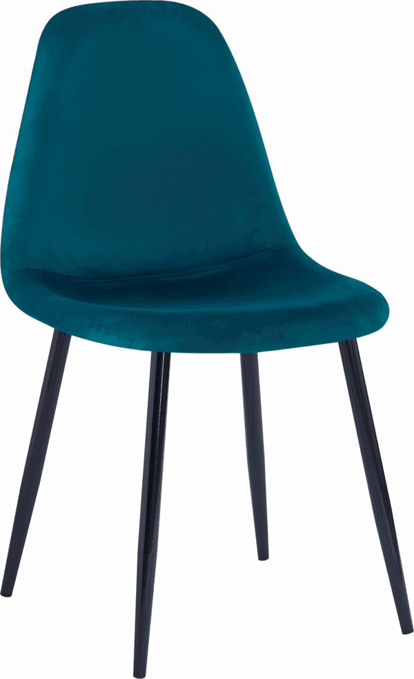 Spisebordsstol Nordlys Furniture Copenhagen blå fløjlsvelour med slankt ergonomisk ryglæn og sortlakeret metalstel