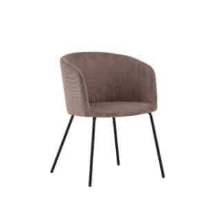 VENTURE DESIGN Berit spisebordsstol, m. armlæn - brun polyester fløjl og sort stål