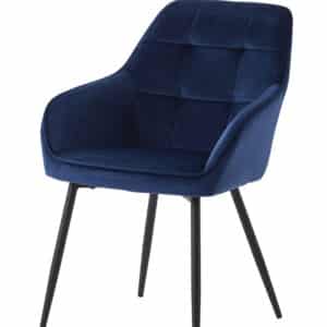 Nolan spisebordsstol, firkantede, m. armlæn - blå fløjl og sort stål