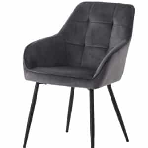 Nolan spisebordsstol, firkantede, m. armlæn - mørkegrå fløjl og sort stål