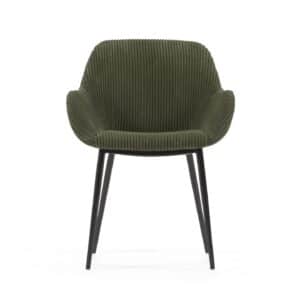 KAVE HOME Konna spisebordsstol, m. armlæn - mørkegrøn corduroy fløjl og sort stål