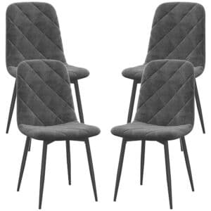 Spisestole, sæt med 4 køkkenstole med ryglæn, velour look, polstrede stole med metalben, til spisebord, grå