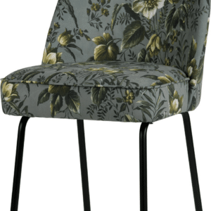 Spisebordsstole WOOOD Vogue sæt 2, poppy grå kort velour med diskret blomstermønster, mat sort metalstel