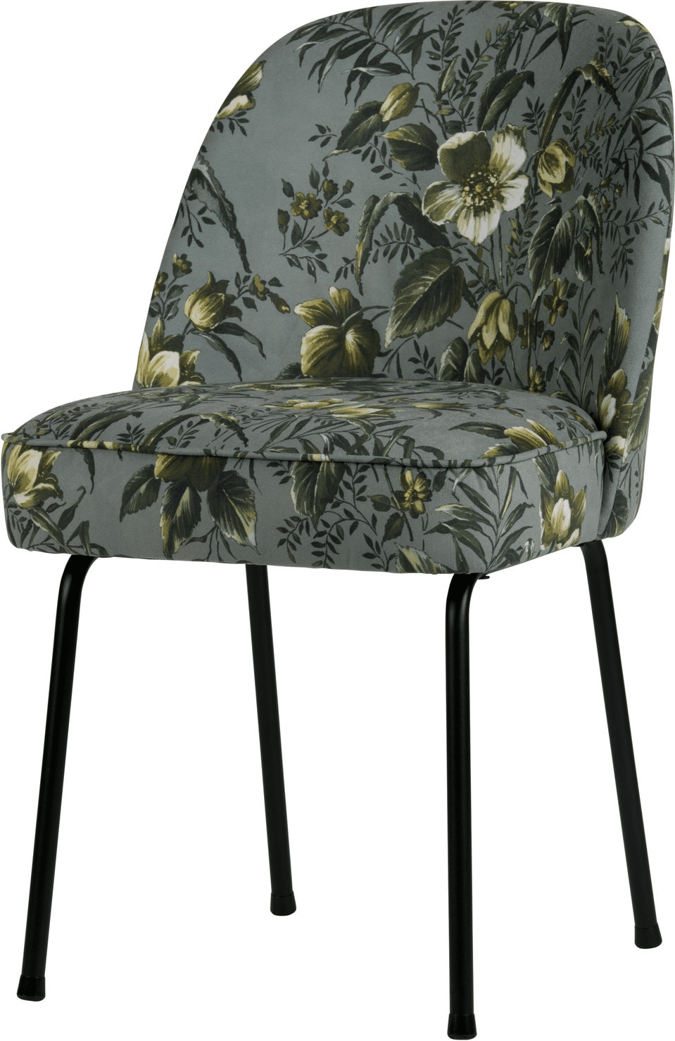 Spisebordsstole WOOOD Vogue sæt 2, poppy grå kort velour med diskret blomstermønster, mat sort metalstel