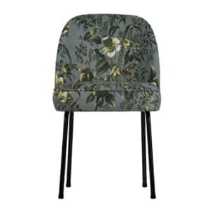 WOOOD Vogue spisebordsstol - grå fløjl polyester m. valmueprint og sort metal