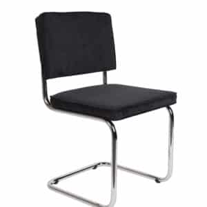 ZUIVER Ridge Rib spisebordsstol - sort fløjl polyester og sølv krom