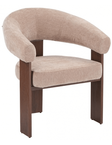 LIVA Spisebordsstol med armlæn i metal og velour H81,5 cm - Træbrun/Beige